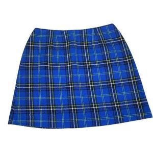 Vintage Juniors Express Wool Blend Blue and Lime Green Plaid Mini Skirt size 9